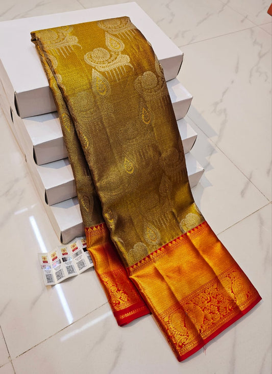 "Antique Bronze Elegance" - Pure Kanchipuram Handloom Silk Saree