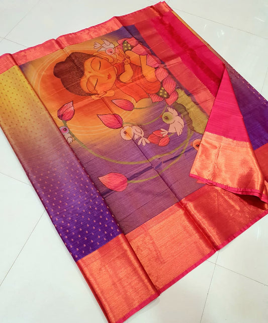 ✨ “Serene Buddha – Semi Silk Artistic Saree” ✨